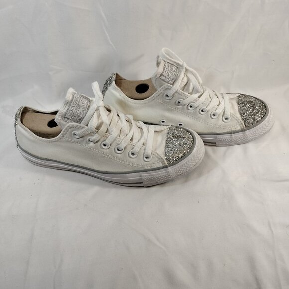 Converse Chuck Taylor All-Star Low Tops, White Glitter Toe - Picture 1 of 10